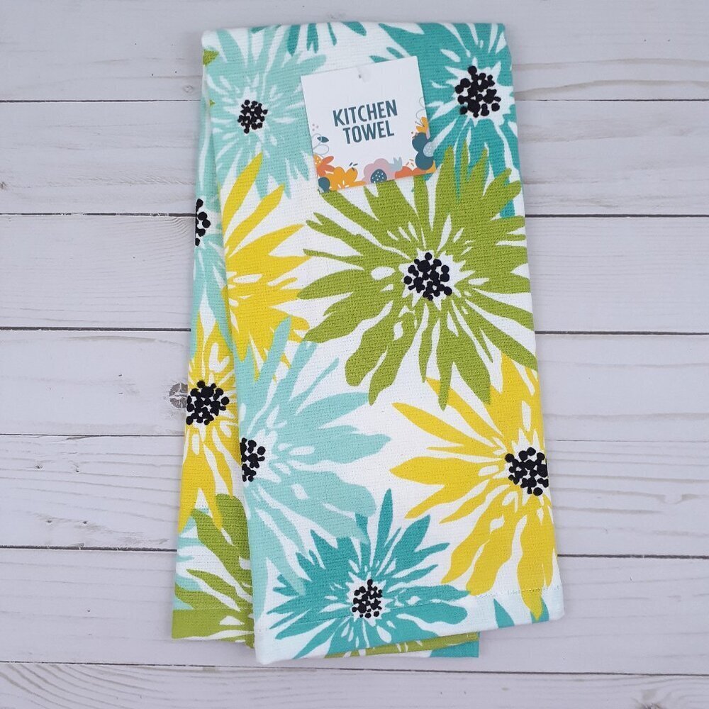 Kitchen Towel Modern Zinnia Flowers Floral Dual Purpose